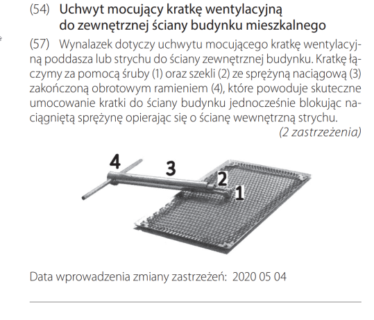 Sprzedam prawa do Patentu na szybki montaż kratki wentylacyjnej